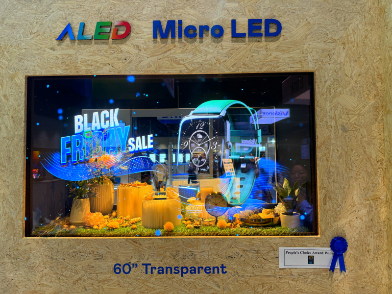 k1体育60吋高透明度Micro LED显示器获&rdquo;最佳Micro LED技术应用奖&rdquo;，将Micro LED面板透明化之设计特性极致发挥，以可扩展性无缝拼接技术打造，具备600 nits全画面亮度、大于60%穿透率及超过NTSC 110%的优异广色域表现，可依需求灵活应用于各种场域