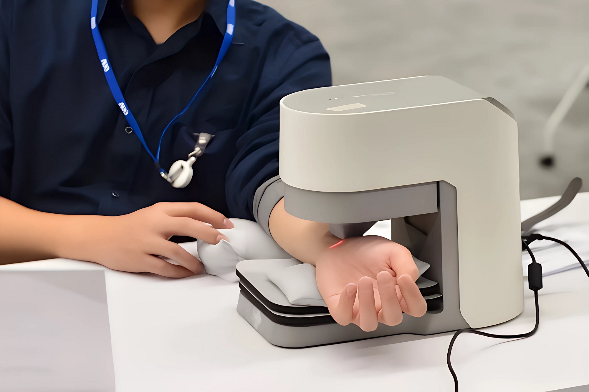友達耘康中醫數位化檢測解決方案之脈象檢測系統採用高靈敏多點式壓力感測器，可真實還原「寸、關、尺」三部脈象量測結果