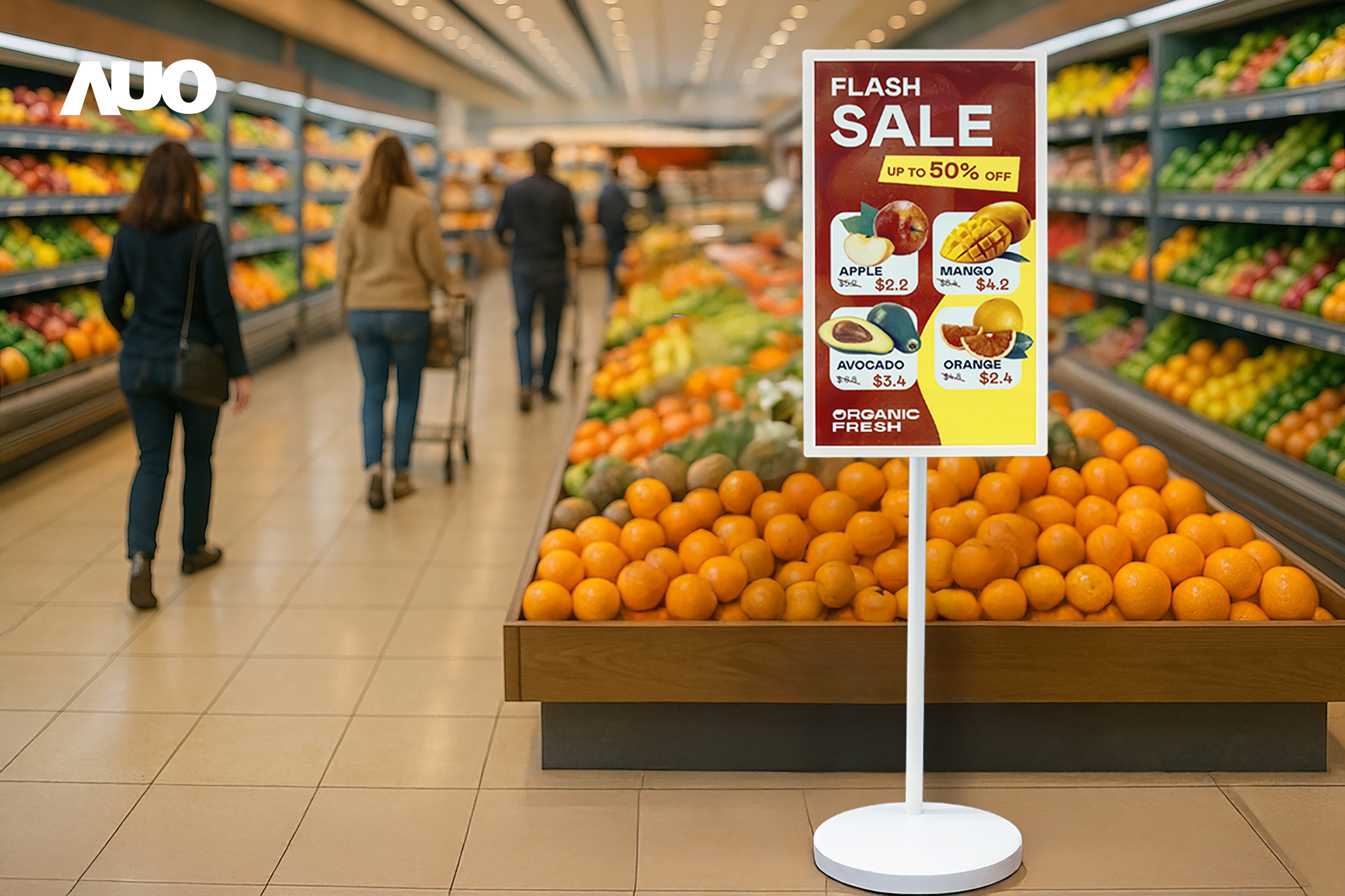 达擎首亮相低功耗、全彩的〝aecoPost电子纸解决方案〞，仅在更新画面时需要微量的电力驱动，无需布建电线的便捷设计，使其可灵活应用、随意置放，并可透过云端或行动装置app，轻松管理及排程广告内容，晋升店头营销利器。